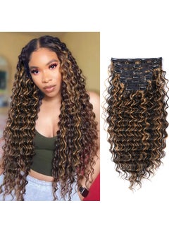 FASHION LINE Synthetic Curly Clip in Hair Extensions Double Weft Full Head Deep Wave Hair Pieces Heat Resistance Thick Ombre Two Tone Deep Wave Clip In 7 Pieces24 Deep Wave P1B2 