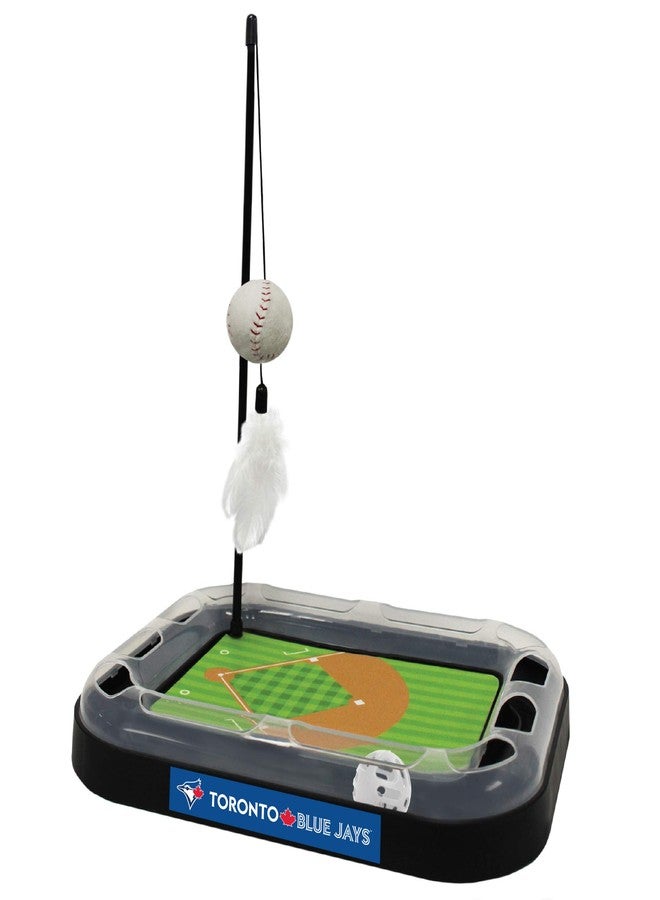 Pets First Cat Scratching Toy MLB Toronto Blue Jays Baseball Field Cat Scratcher Toy with Interactive Cat Ball Bell in Tracks. 5-in-1 CAT Toy: Cat Wand Poll with Catnip Filled Plush Baseball & Feathers. - Image 2