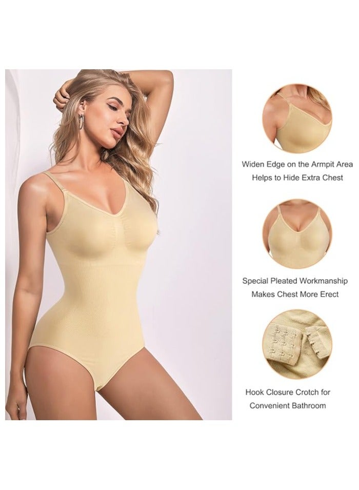 Ocean Women Bodysuit Tops Shapewear Seamless Tummy Control Slimming Waist V Neck Sculpting Jumpsuits Body Shaper Beige  - Image 2