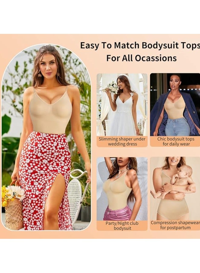 Ocean Women Bodysuit Tops Shapewear Seamless Tummy Control Slimming Waist V Neck Sculpting Jumpsuits Body Shaper Beige  - Image 3