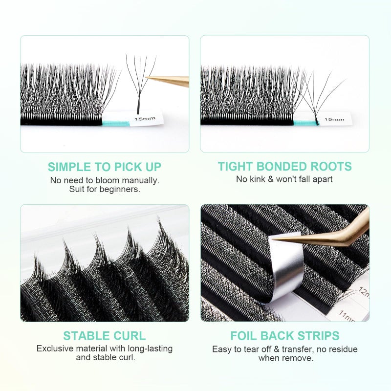 NAGARAKU 5D W Shape Eyelash Extension Supplies Natural Soft Volume 0.07mm D curl 8-15mm Mix Premade Fans Faux Mink Matte Black Cluster Easy Fanning False Lashes - Image 4