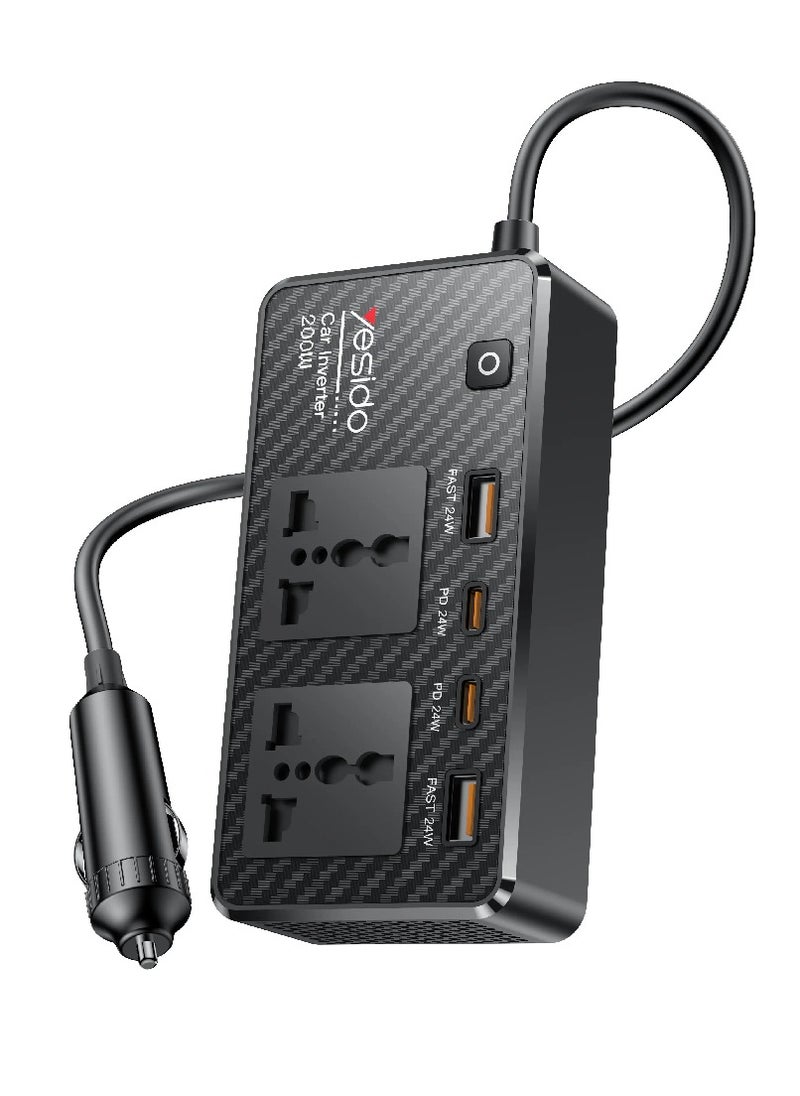 Yesido Yesido 200V Incependent Switch Multiple Protections USB QC3.0 + Type-C PD Fast Charging 200W Car Inverter  - Image 1