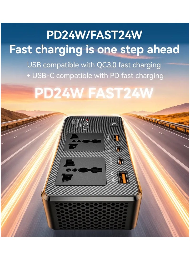 Yesido Yesido 200V Incependent Switch Multiple Protections USB QC3.0 + Type-C PD Fast Charging 200W Car Inverter  - Image 2
