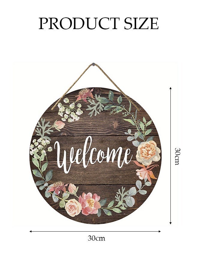 DUNISO Front Door Welcome Sign, Creative Wooden Handicraft Doorplates, Creative Decorative Signs, Rustic Round Wreath Colourful Floral Wooden Hanging Be Useful for Farmhouse porch Door Decoration - Image 2