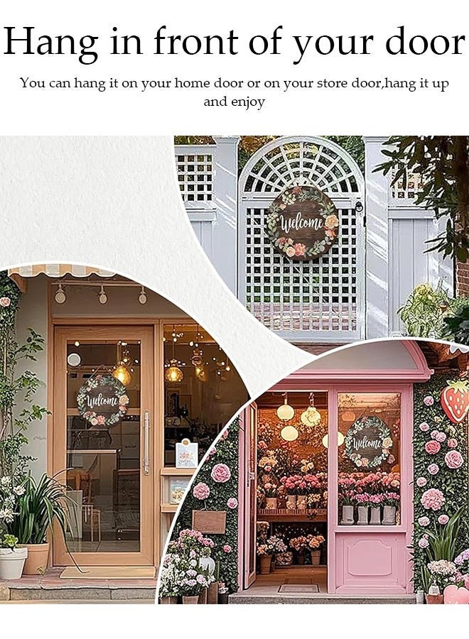 DUNISO Front Door Welcome Sign, Creative Wooden Handicraft Doorplates, Creative Decorative Signs, Rustic Round Wreath Colourful Floral Wooden Hanging Be Useful for Farmhouse porch Door Decoration - Image 4