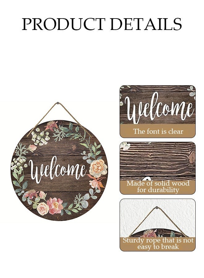 DUNISO Front Door Welcome Sign, Creative Wooden Handicraft Doorplates, Creative Decorative Signs, Rustic Round Wreath Colourful Floral Wooden Hanging Be Useful for Farmhouse porch Door Decoration - Image 3