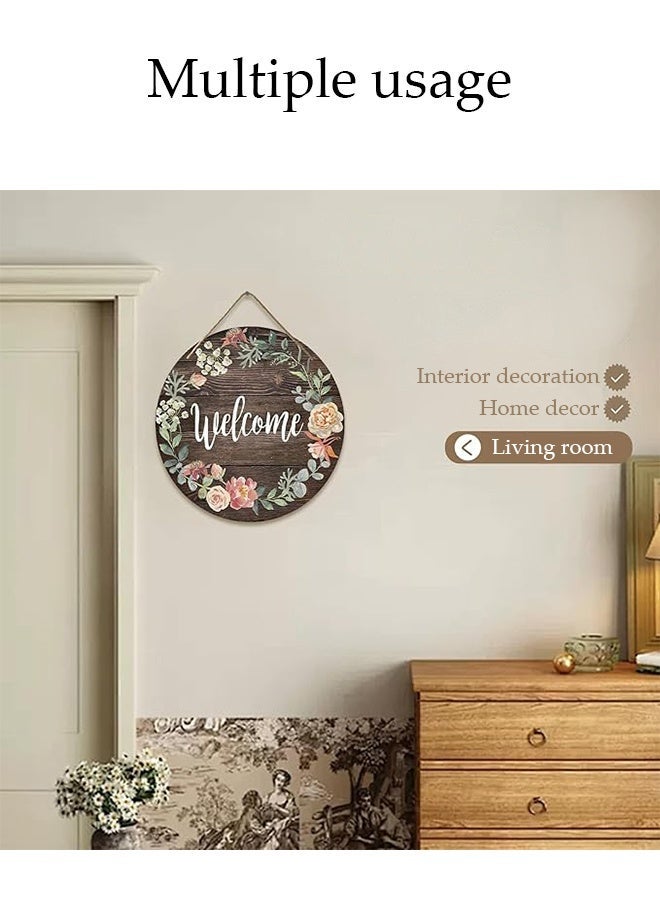 DUNISO Front Door Welcome Sign, Creative Wooden Handicraft Doorplates, Creative Decorative Signs, Rustic Round Wreath Colourful Floral Wooden Hanging Be Useful for Farmhouse porch Door Decoration - Image 5