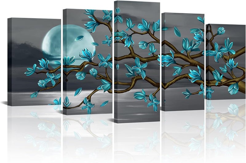 Kalormore Turquoise Magnolia Canvas Wall Art - Image 1