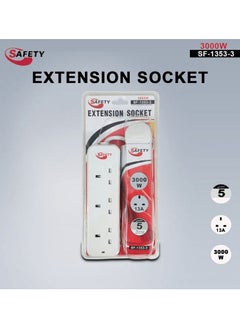 Safety Power Extension Socket 3 Sockets Extension Board 3 Meter Cable, 220V 240V, 3000W 13A  SF1353 3
