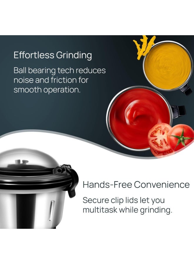 ويبرو Wipro Elato FMG209 800 Watt Mixer Grinder with 4 Jars,Heavy Duty 100% Copper Ball Bearing Motor with 5 Year Warranty,Superfast Grinding,Clip Lids - Hands Free use, 4 Jars Mixer Grinder 800 Watt,Black - Image 3