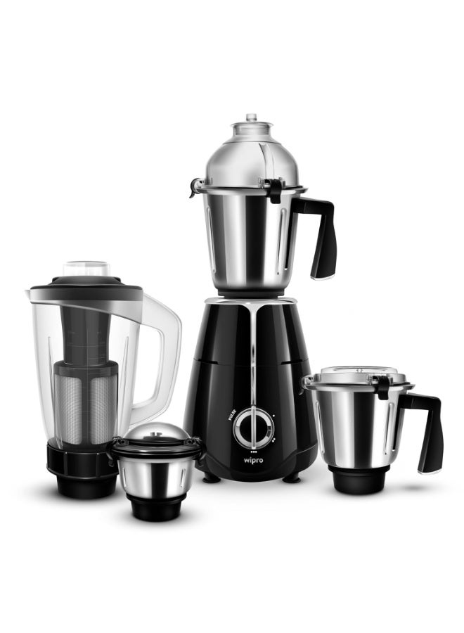 ويبرو Wipro Elato FMG209 800 Watt Mixer Grinder with 4 Jars,Heavy Duty 100% Copper Ball Bearing Motor with 5 Year Warranty,Superfast Grinding,Clip Lids - Hands Free use, 4 Jars Mixer Grinder 800 Watt,Black - Image 1