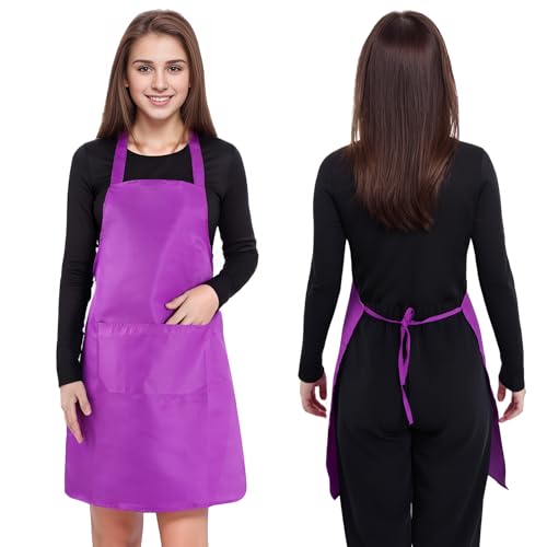 Fengek 8 Pcs Bib Apron for Unisex Colorful Kitchen Apron Bulk with 2 Roomy Pockets for Kitchen BBQ Painting Baking, Multicolor 1 - Image 5