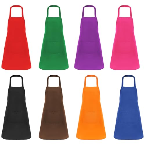 Fengek 8 Pcs Bib Apron for Unisex Colorful Kitchen Apron Bulk with 2 Roomy Pockets for Kitchen BBQ Painting Baking, Multicolor 1 - Image 1
