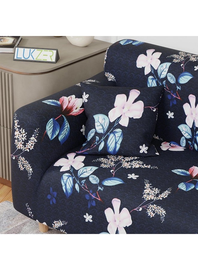 لوكزر غطاء أريكة Lukzer Universal بمقعدين مع كيس وسادة واحد، 140 جرام لكل متر مربع، غطاء مرن كبير لحماية الأريكة قابل للتمدد (تصميم زهرة أزرق داكن/140-180 سم) SC-012-02 - Image 4