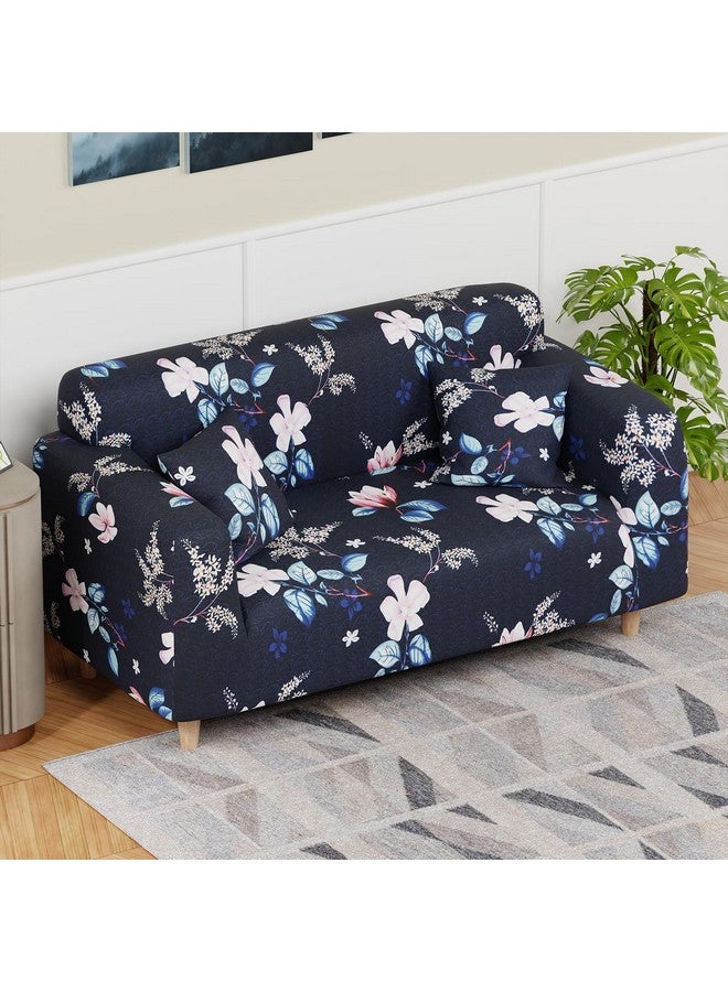 لوكزر غطاء أريكة Lukzer Universal بمقعدين مع كيس وسادة واحد، 140 جرام لكل متر مربع، غطاء مرن كبير لحماية الأريكة قابل للتمدد (تصميم زهرة أزرق داكن/140-180 سم) SC-012-02 - Image 3