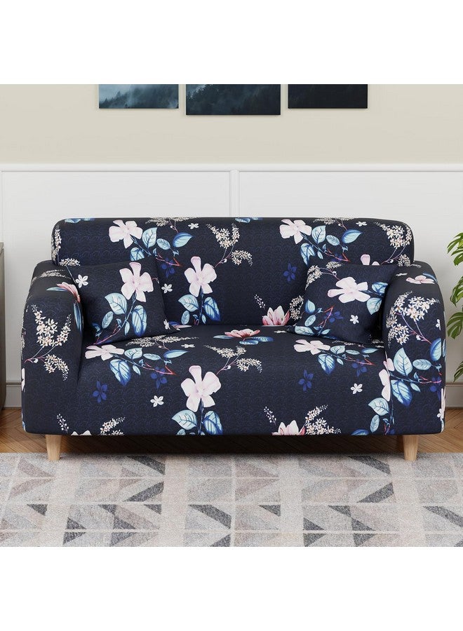 لوكزر غطاء أريكة Lukzer Universal بمقعدين مع كيس وسادة واحد، 140 جرام لكل متر مربع، غطاء مرن كبير لحماية الأريكة قابل للتمدد (تصميم زهرة أزرق داكن/140-180 سم) SC-012-02 - Image 2