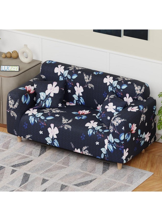 لوكزر غطاء أريكة Lukzer Universal بمقعدين مع كيس وسادة واحد، 140 جرام لكل متر مربع، غطاء مرن كبير لحماية الأريكة قابل للتمدد (تصميم زهرة أزرق داكن/140-180 سم) SC-012-02 - Image 1