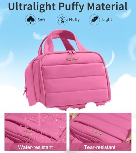 Bagstellar Travel Toiletry Bag for Women, Lightweight Large Quilted Puffy Makeup Bag Wide-open Make up Organizer Cloud Cosmetic Bag w/Handle for Traveling, Toiletries Essentials Accessories Rose Pink - Image 4