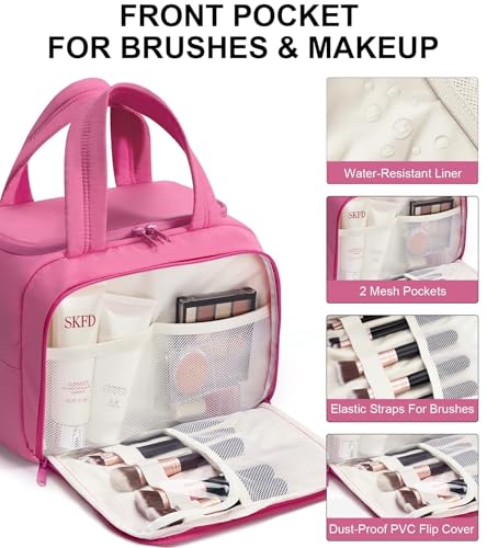 Bagstellar Travel Toiletry Bag for Women, Lightweight Large Quilted Puffy Makeup Bag Wide-open Make up Organizer Cloud Cosmetic Bag w/Handle for Traveling, Toiletries Essentials Accessories Rose Pink - Image 5