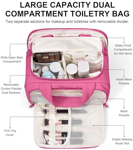 Bagstellar Travel Toiletry Bag for Women, Lightweight Large Quilted Puffy Makeup Bag Wide-open Make up Organizer Cloud Cosmetic Bag w/Handle for Traveling, Toiletries Essentials Accessories Rose Pink - Image 3