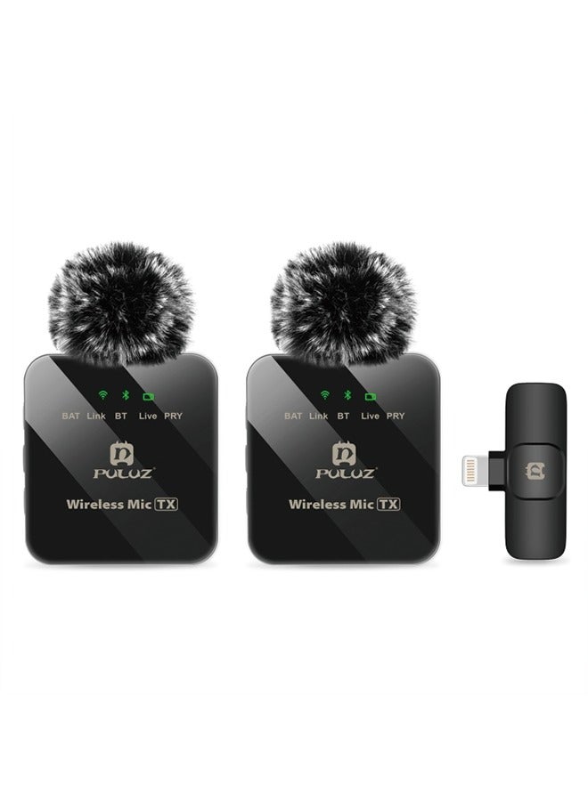 PULUZ PULUZ Wireless Lavalier Microphone for iPhone / iPad, 8-Pin Receiver and Dual Microphones (Black) - Image 1