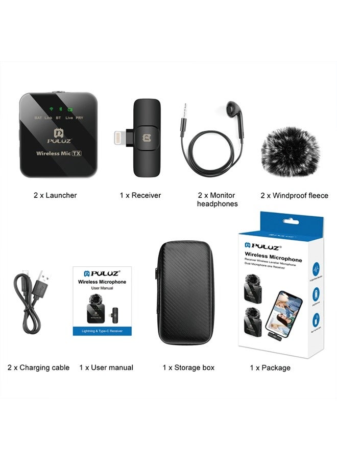PULUZ PULUZ Wireless Lavalier Microphone for iPhone / iPad, 8-Pin Receiver and Dual Microphones (Black) - Image 4