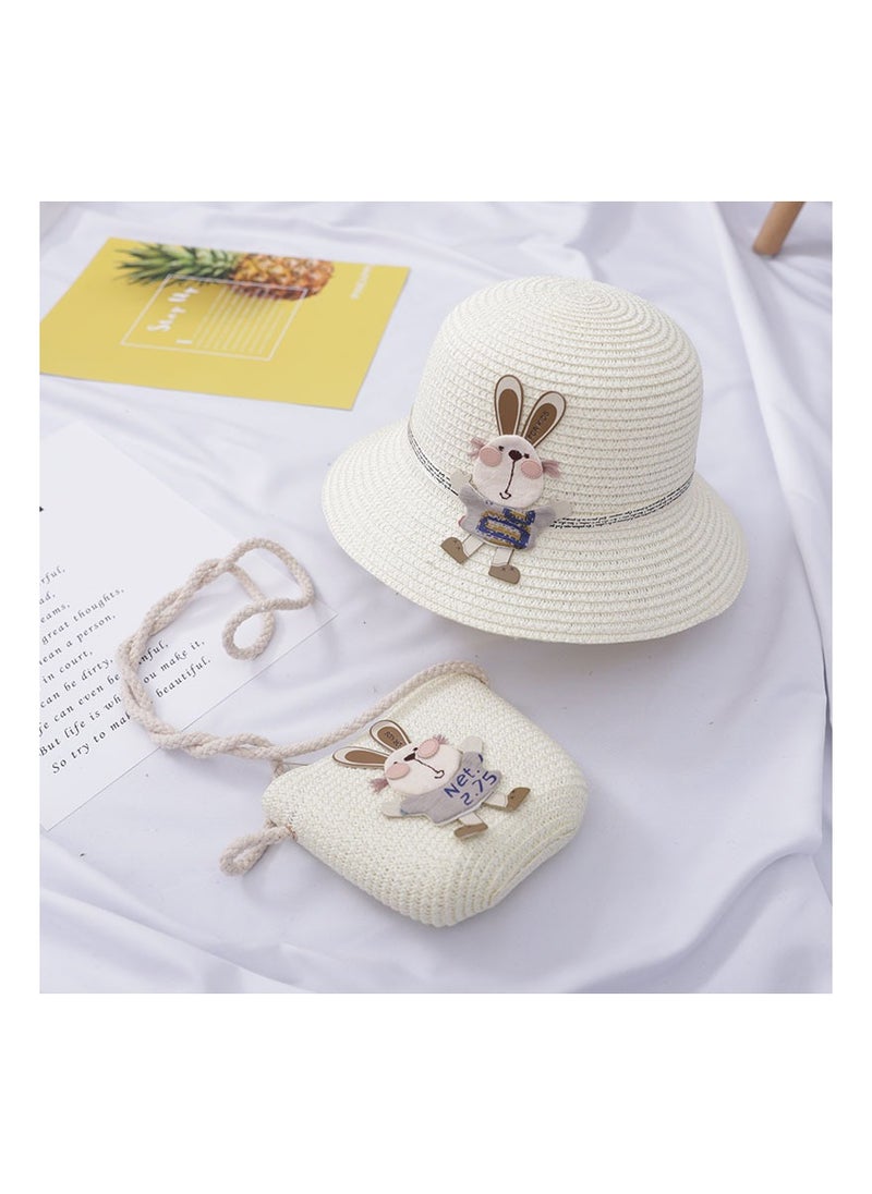 KUYING Children's Cute Parent Child Beach Hat Straw Hat Bag Set Baby Sunshade Fisherman Hat Sun Hat 