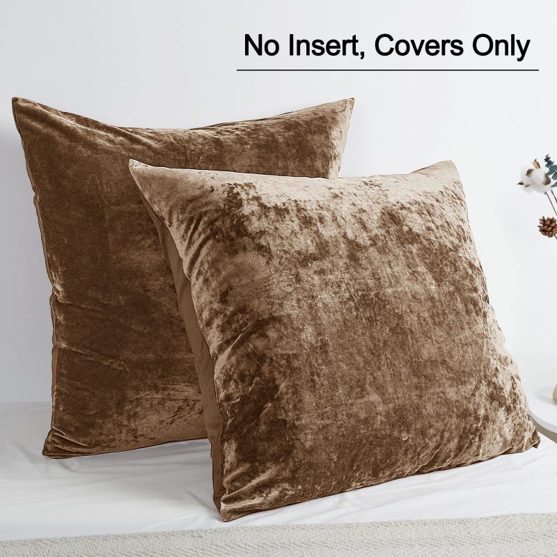 PHF PHF Truly Velvet Euro Sham  26""x 26"" No Insert  2 Pack Color Gradient Euro Throw Pillow Covers  Ultra Soft Cozy European Pillow Covers for Luxurious Home Decorative  No Shedding  No Pilling  Khaki  - Image 3