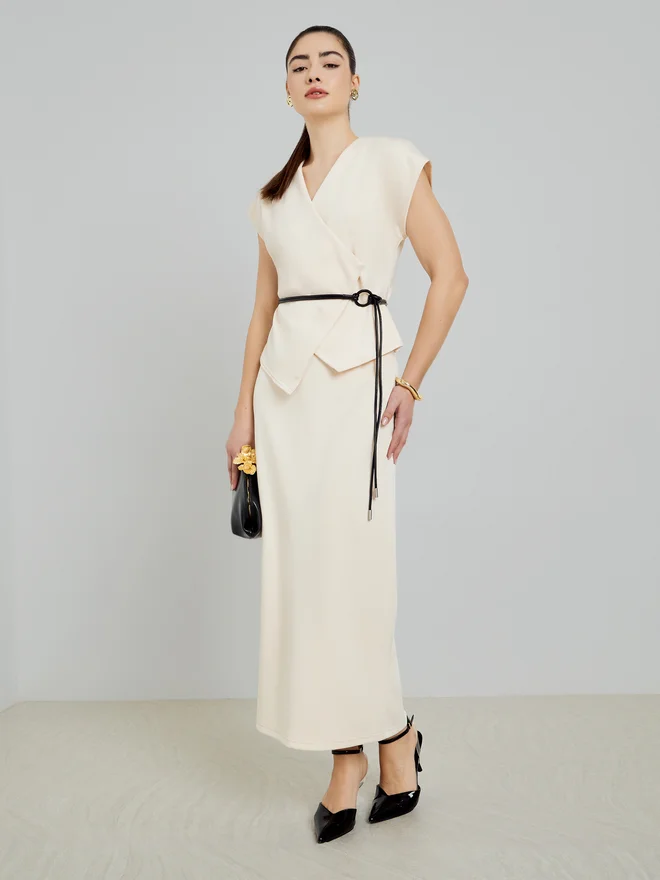 Styli  Off-White Solid Straight Fit Maxi Skirt for Women | Best Price UAE