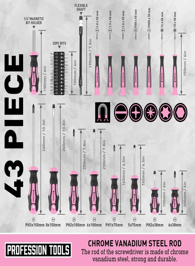 Amartisan Magnetic Screwdrivers Set with Case, Amartisan 43-piece Includs Slotted, Phillips, Hex, Pozidriv,Torx and Precision Screwdriver Set, Magnetizer Demagnetizer Tools, Tools for Men (Pink)) - Image 5