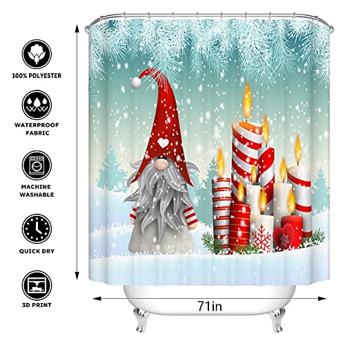 Novobey 4 Pcs Merry Christmas Shower Curtain Sets with Non-Slip Bathroom Rugs, Lid Toilet Cover, Bath Mat, Shower Curtain Christmas Bathroom Decor (Gnome Snowman, Curtain Size: 70.8 * 70.8in/180) - Image 2