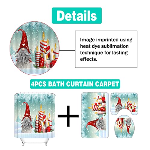 Novobey 4 Pcs Merry Christmas Shower Curtain Sets with Non-Slip Bathroom Rugs, Lid Toilet Cover, Bath Mat, Shower Curtain Christmas Bathroom Decor (Gnome Snowman, Curtain Size: 70.8 * 70.8in/180) - Image 3