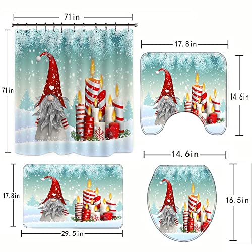 Novobey 4 Pcs Merry Christmas Shower Curtain Sets with Non-Slip Bathroom Rugs, Lid Toilet Cover, Bath Mat, Shower Curtain Christmas Bathroom Decor (Gnome Snowman, Curtain Size: 70.8 * 70.8in/180) - Image 4