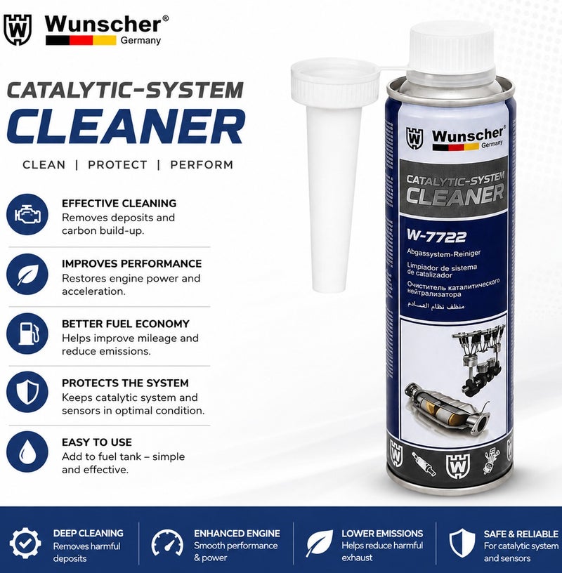 Wunscher Catalytic System Cleaner 300ML, Automotive Fuel System Treatment for Petrol & Diesel Engines, Catalytic Converter, Injector, Combustion Chamber Carbon & Soot Deposit Cleaning Additive -W-7722 - Image 3