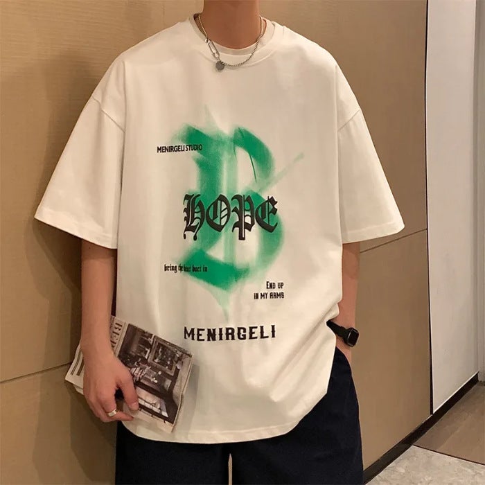 Men'S Short-Sleeved T-Shirt New Versatile American Loose Printed Casual Oversize Half-Sleeved T-Shirt - Image 1