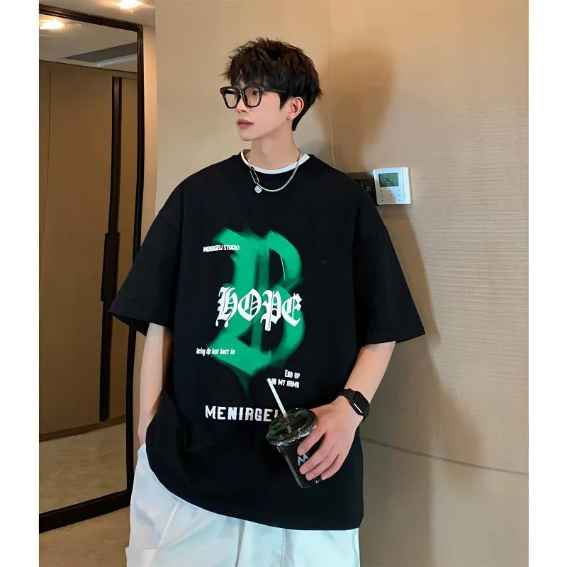 Men'S Short-Sleeved T-Shirt New Versatile American Loose Printed Casual Oversize Half-Sleeved T-Shirt - Image 2