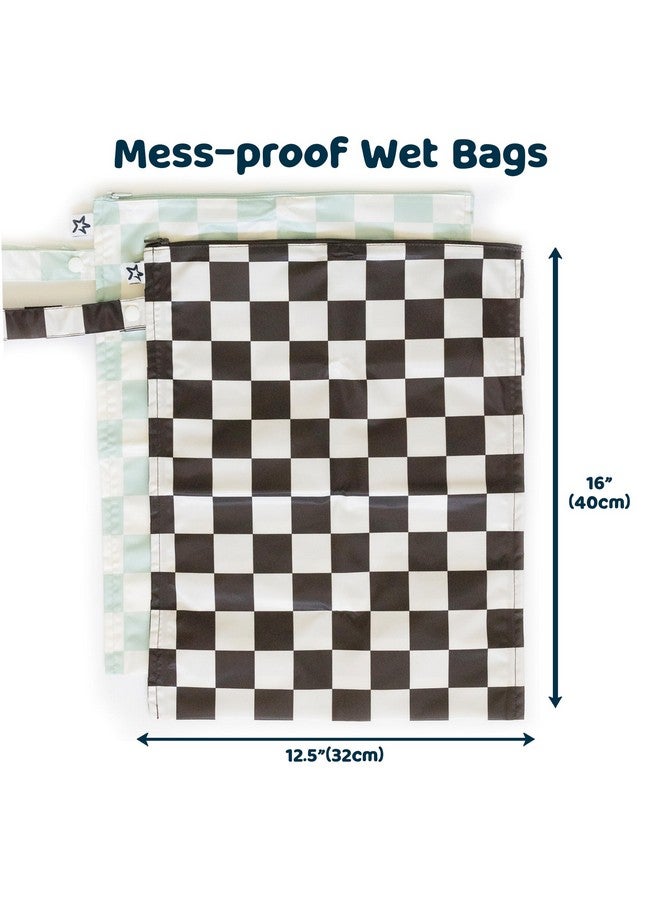 Tiny Twinkle Mess-Proof Wet Bags 2 Pack Waterproof And Washable Bag For Travel Storage, Stroller, Daycare, Baby Diapers, Yoga, Beach, Pool, Wet Toddler Swimsuits (Black, Green Checkers)  - Image 4
