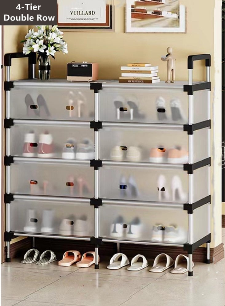 كوتيس مجموعة رفوف أحذية بأربعة طبقات، منظم تخزين، أنبوب فولاذي/بلاستيك، أبيض/أسود، 84×29×94 سنتيمتر - Image 1