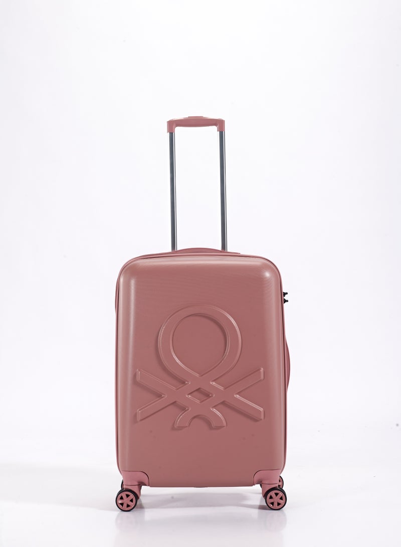 UNITED COLORS OF BENETTON BNTA-202 24Inch-Checked Luggage with TSA Lock| Material- Acrylonitrile Butadiene Styrene| Adjustable Trolley Handle | Smooth Dual Wheels 360degree rotate| Rose Gold - Image 1