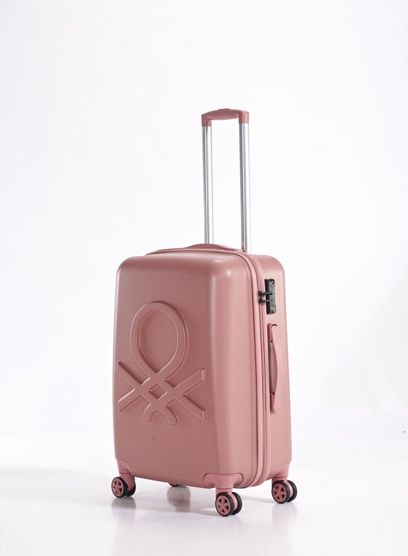 UNITED COLORS OF BENETTON BNTA-202 24Inch-Checked Luggage with TSA Lock| Material- Acrylonitrile Butadiene Styrene| Adjustable Trolley Handle | Smooth Dual Wheels 360degree rotate| Rose Gold - Image 2