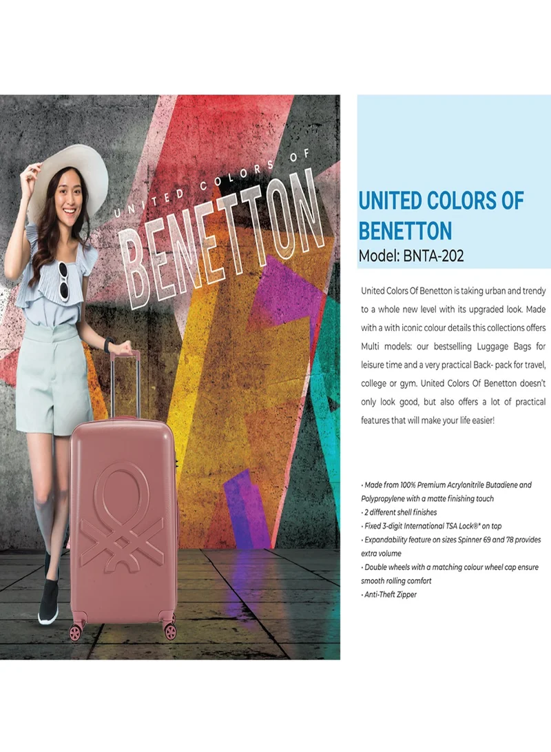 UNITED COLORS OF BENETTON BNTA-202 24Inch-Checked Luggage with TSA Lock| Material- Acrylonitrile Butadiene Styrene| Adjustable Trolley Handle | Smooth Dual Wheels 360degree rotate| Rose Gold