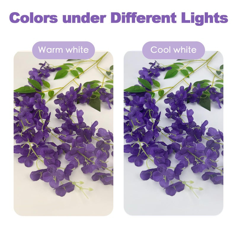 BIRDDIE 24 Pcs of Artificial Wisteria Hanging Flowers, 3.75 Feet Fake Wisteria Flower Strings for Backdrop, Wedding, Ceremony,Garden and Home Wall Decoration (Dark Purple) - Image 4