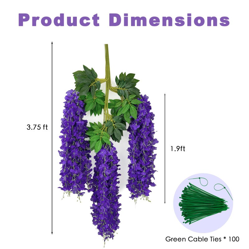 BIRDDIE 24 Pcs of Artificial Wisteria Hanging Flowers, 3.75 Feet Fake Wisteria Flower Strings for Backdrop, Wedding, Ceremony,Garden and Home Wall Decoration (Dark Purple) - Image 3