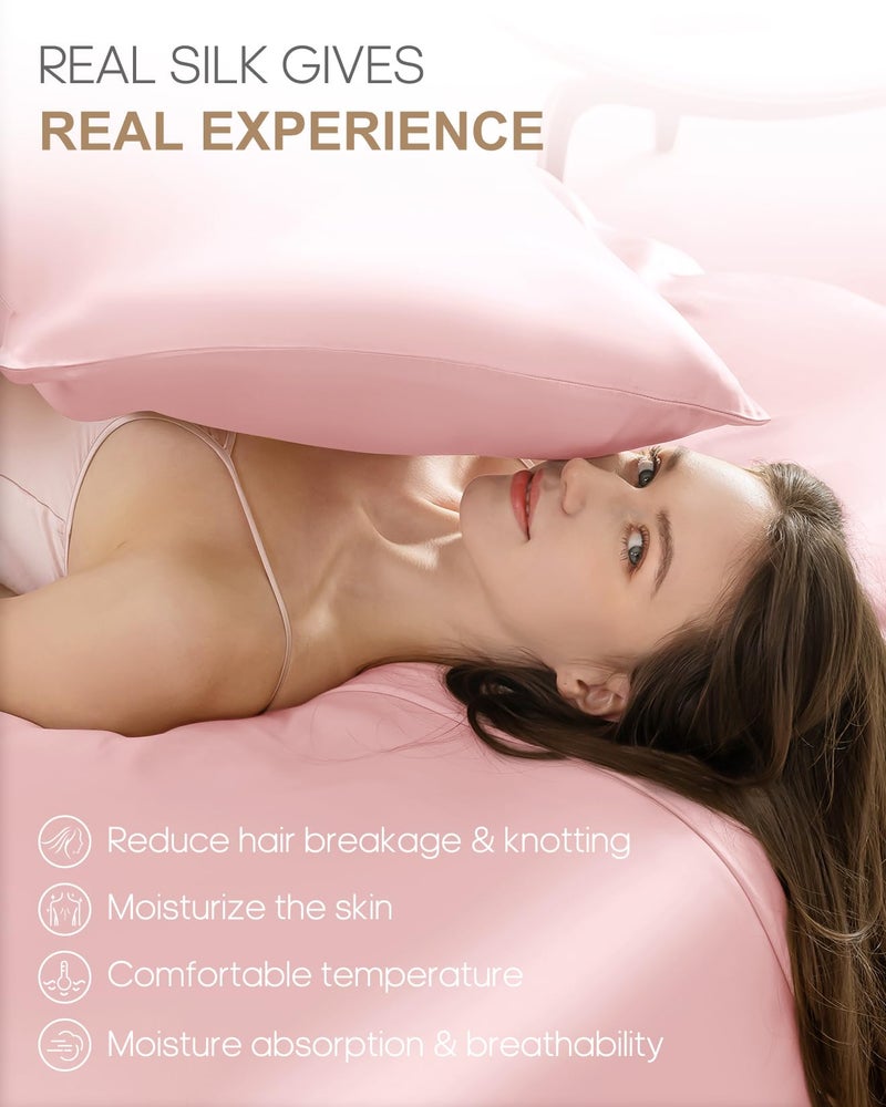 THXSILK Set of 2 Mulberry Silk Zipper Pillow Cases - Highest Grade 6A+ 100% Pure Mulberry Real Silk Pillowcases, 22 Momme Both Sides for Hair and Skin - 2pcs (Light Pink, Queen Size 20"x30") - Image 3