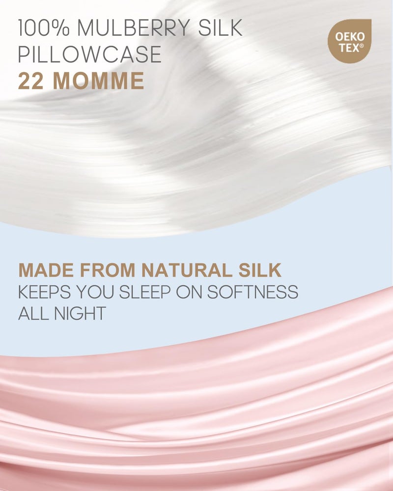 THXSILK Set of 2 Mulberry Silk Zipper Pillow Cases - Highest Grade 6A+ 100% Pure Mulberry Real Silk Pillowcases, 22 Momme Both Sides for Hair and Skin - 2pcs (Light Pink, Queen Size 20"x30") - Image 2