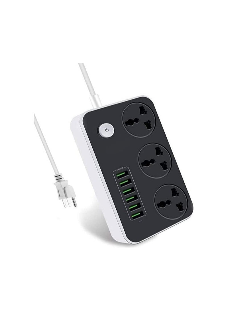 Power Strip with USB Ports Long Cord Universal Socket 3 Outlets Surge Protector 6 Quick USB (4A) Charging Station 3M Power Cord 2500W Circuit Breaker Child Safe Door - Image 1