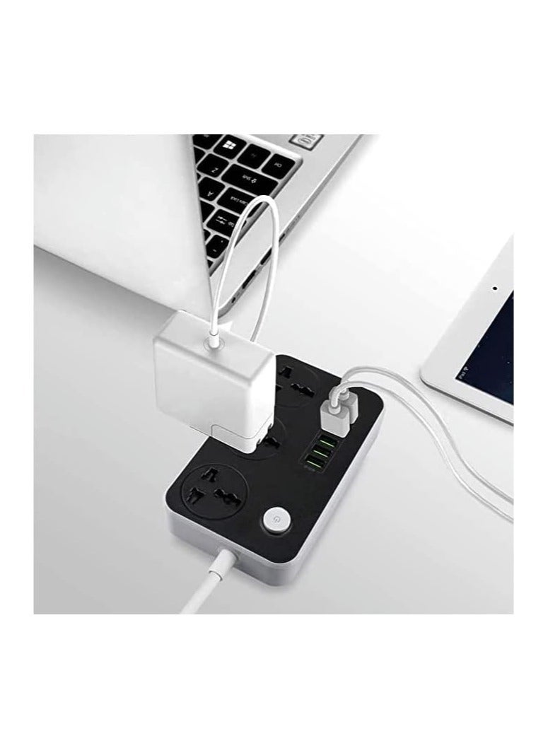 Power Strip with USB Ports Long Cord Universal Socket 3 Outlets Surge Protector 6 Quick USB (4A) Charging Station 3M Power Cord 2500W Circuit Breaker Child Safe Door - Image 2