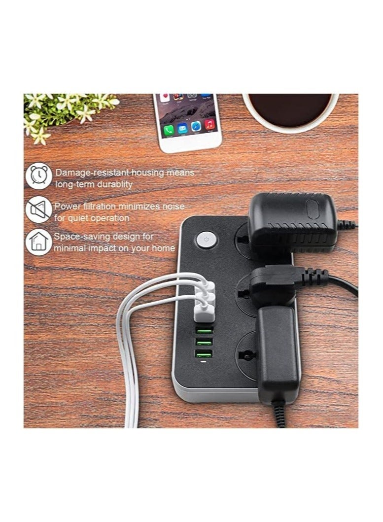 Power Strip with USB Ports Long Cord Universal Socket 3 Outlets Surge Protector 6 Quick USB (4A) Charging Station 3M Power Cord 2500W Circuit Breaker Child Safe Door - Image 4