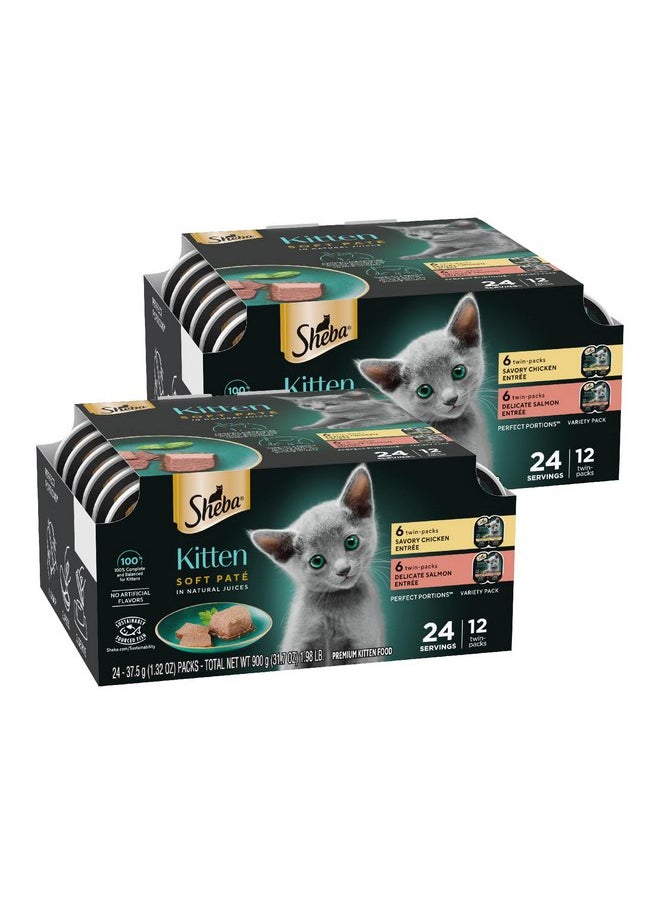 Sheba Sheba Perfect Portions Kitten Wet Cat Food Pate Chicken Entree and Salmon Entree, 2.6 oz. Twin-Pack Trays (12 Count, 24 Servings) (Pack of 2)  - Image 1