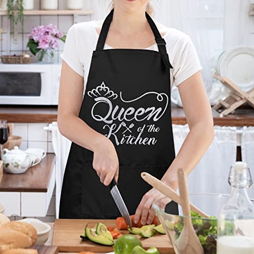 Aoomzoon Funny Aprons for Women with Pockets, Kitchen Cooking Grilling Bbq Cute Chef Apron, Mothers Day Birthday Gifts for Women (Black/Funny) - Image 2